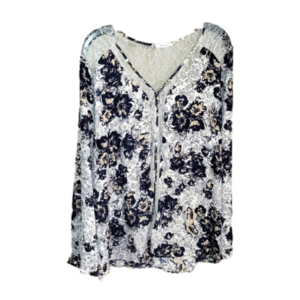 Pleione Anthro XL lace detailed lightweight oversized floral navy&cream blouse